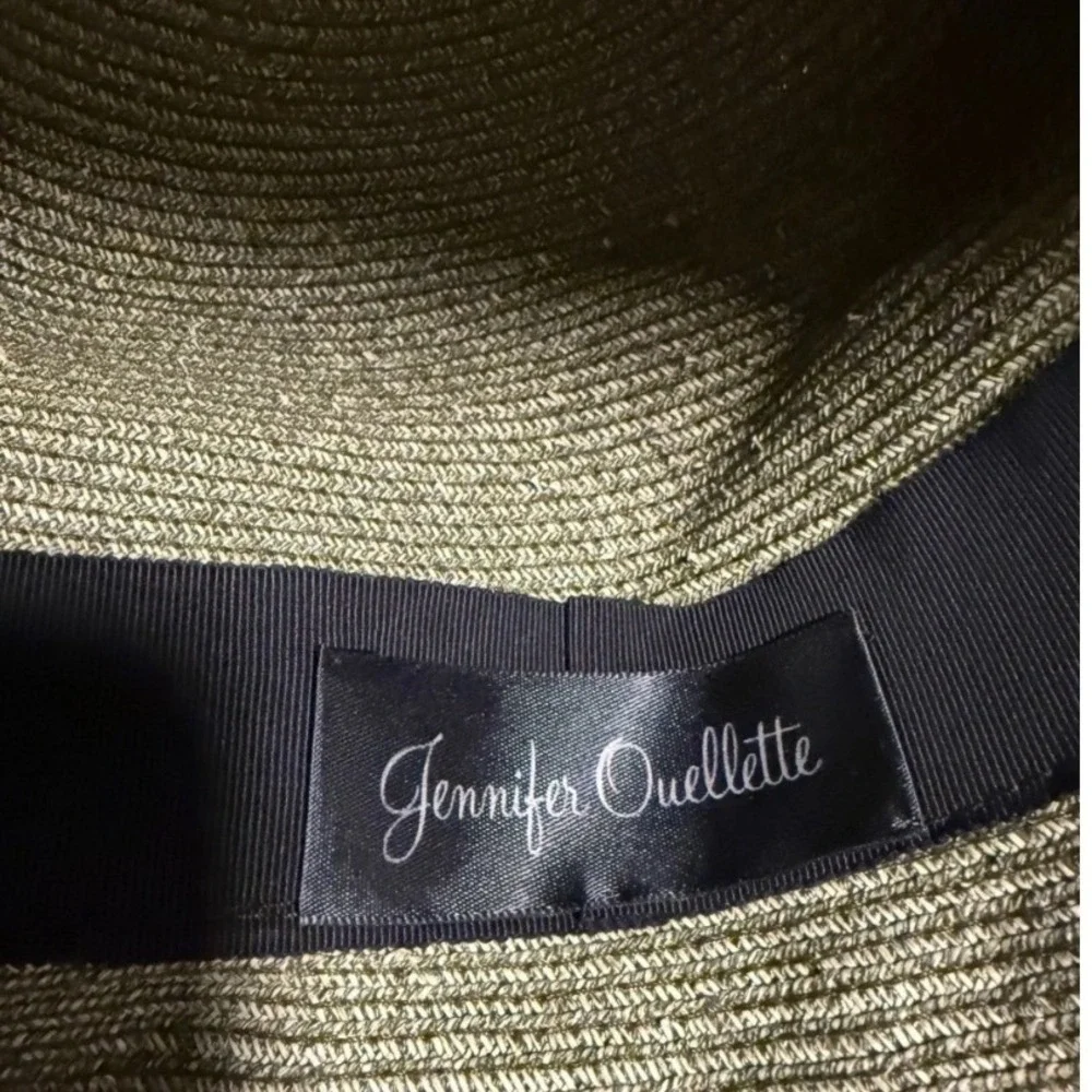 Jennifer Ouellette Olive Green Woven Straw  Hat Quiet Luxury Chic